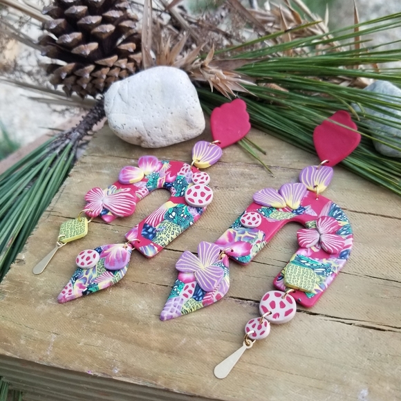 Handcrafted Polymer clay drop earrings - Picture 1 of 5